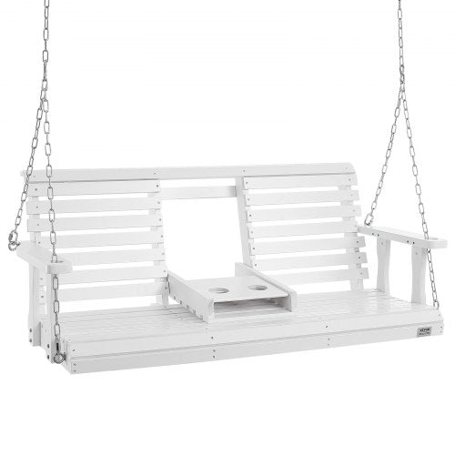 Wooden Porch Swing 5 ft, Patio bench swing for Courtyard & Garden, Upgraded 880 lbs Strong Load Capacity, Heavy Duty Swing Chair Bench with Hanging Chains for Outdoors, White