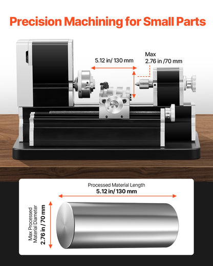 Didactical Mini Metal Lathe Machine, 70 x 130 mm(2.76 x 5.12 in), 36W Power Metal Lathe, 20,000 RPM Speed, with 3-jaw Chuck, Aluminum Alloy Handwheel, for Processing Precision Parts Soft Metals Wood Plastics