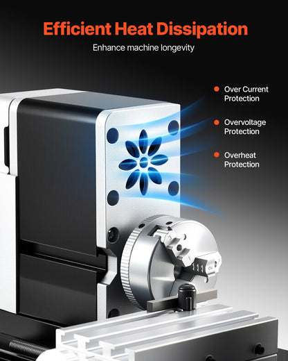 Didactical Mini Metal Lathe Machine, 70 x 130 mm(2.76 x 5.12 in), 36W Power Metal Lathe, 20,000 RPM Speed, with 3-jaw Chuck, Aluminum Alloy Handwheel, for Processing Precision Parts Soft Metals Wood Plastics