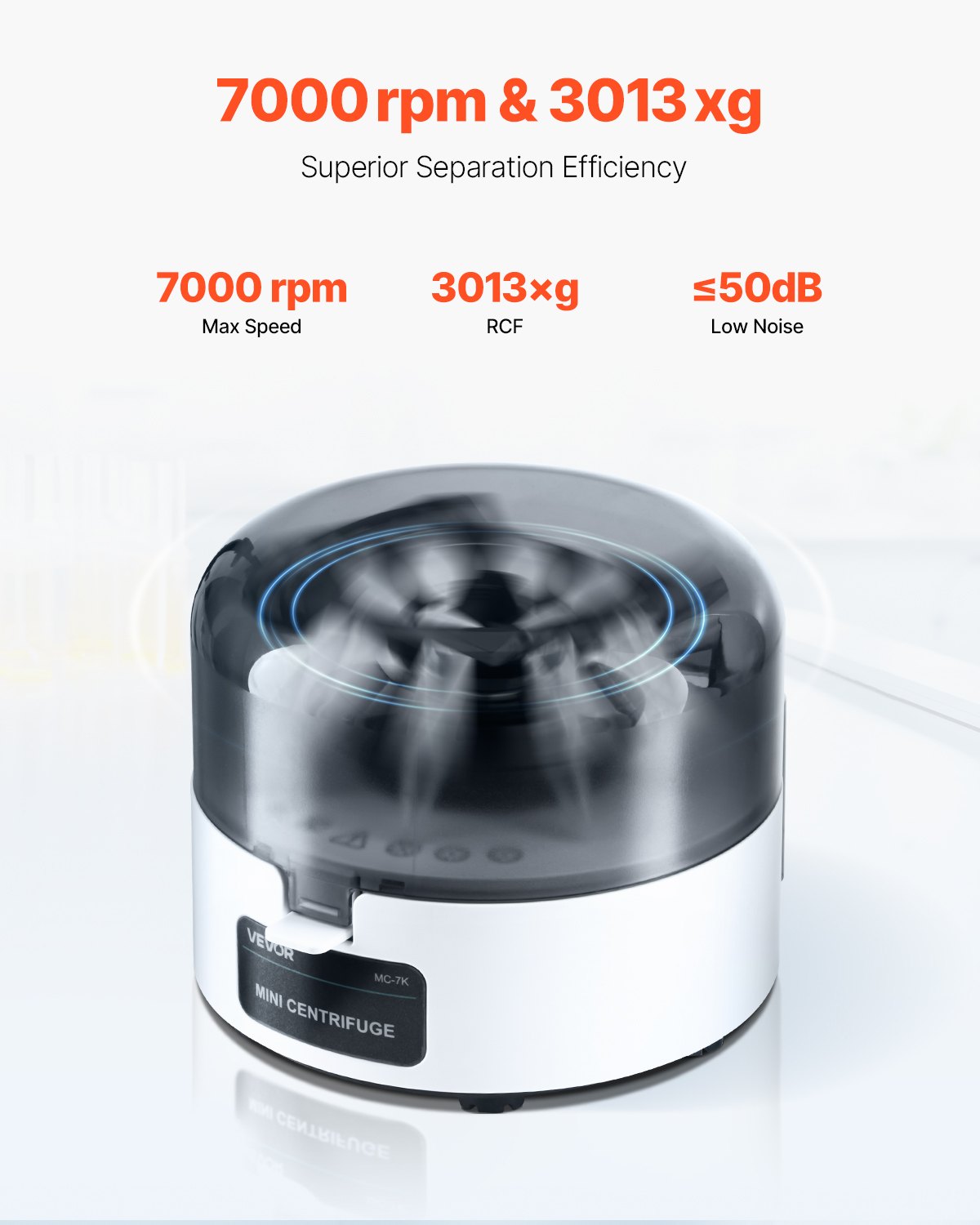 Mini Centrifuge Machine, 3013xg RCF Electric Laboratory Centrifuge Machine with 2-in-1 Rotor for 0.2/1.5/2ml Tube Capacity, Fixed Speed 7000r/min, Low Noise, Widely Used in Various Experiments