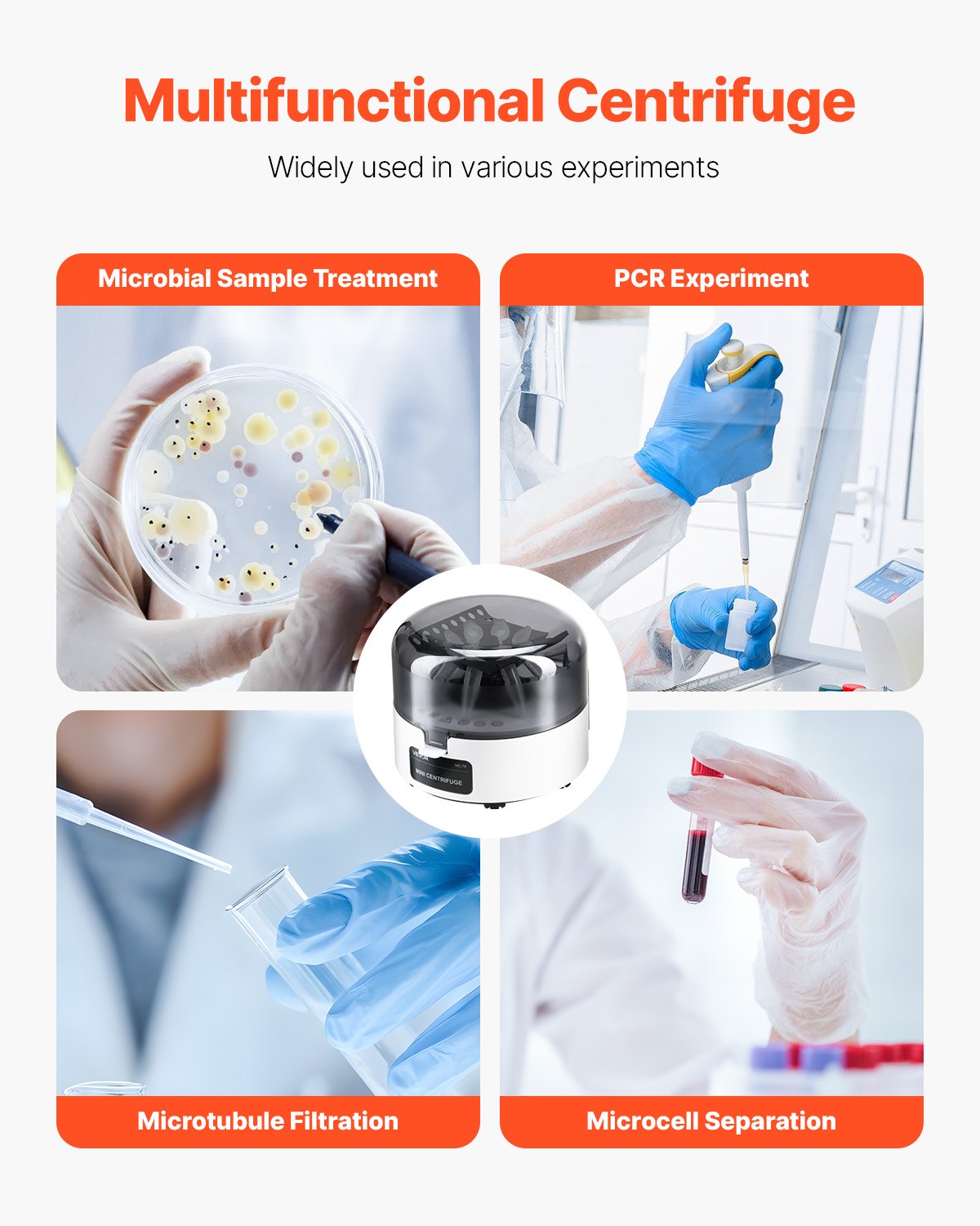 Mini Centrifuge Machine, 3013xg RCF Electric Laboratory Centrifuge Machine with 2-in-1 Rotor for 0.2/1.5/2ml Tube Capacity, Fixed Speed 7000r/min, Low Noise, Widely Used in Various Experiments