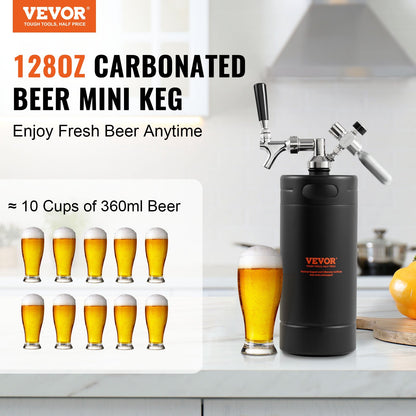 Beer Growler Tap System, 128Oz 4L Mini Keg, 304 Stainless Steel Pressurized Beer Growler, Keg Growler with Pressure Display, CO2 Regulator Faucet, Leak-Proof Ring For Draft, Homebrew, Craft Beer
