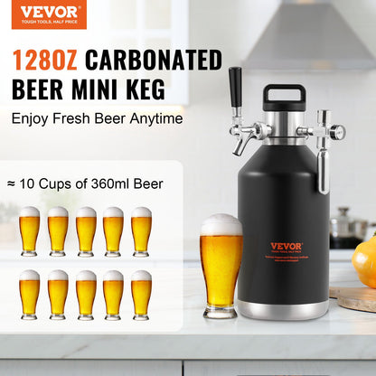 Beer Growler Tap System, 128Oz 4L Mini Keg, 304 Stainless Steel Pressurized Beer Growler, Keg Growler with Pressure Display, CO2 Regulator Faucet, Leak-Proof Ring For Draft, Homebrew, Craft Beer