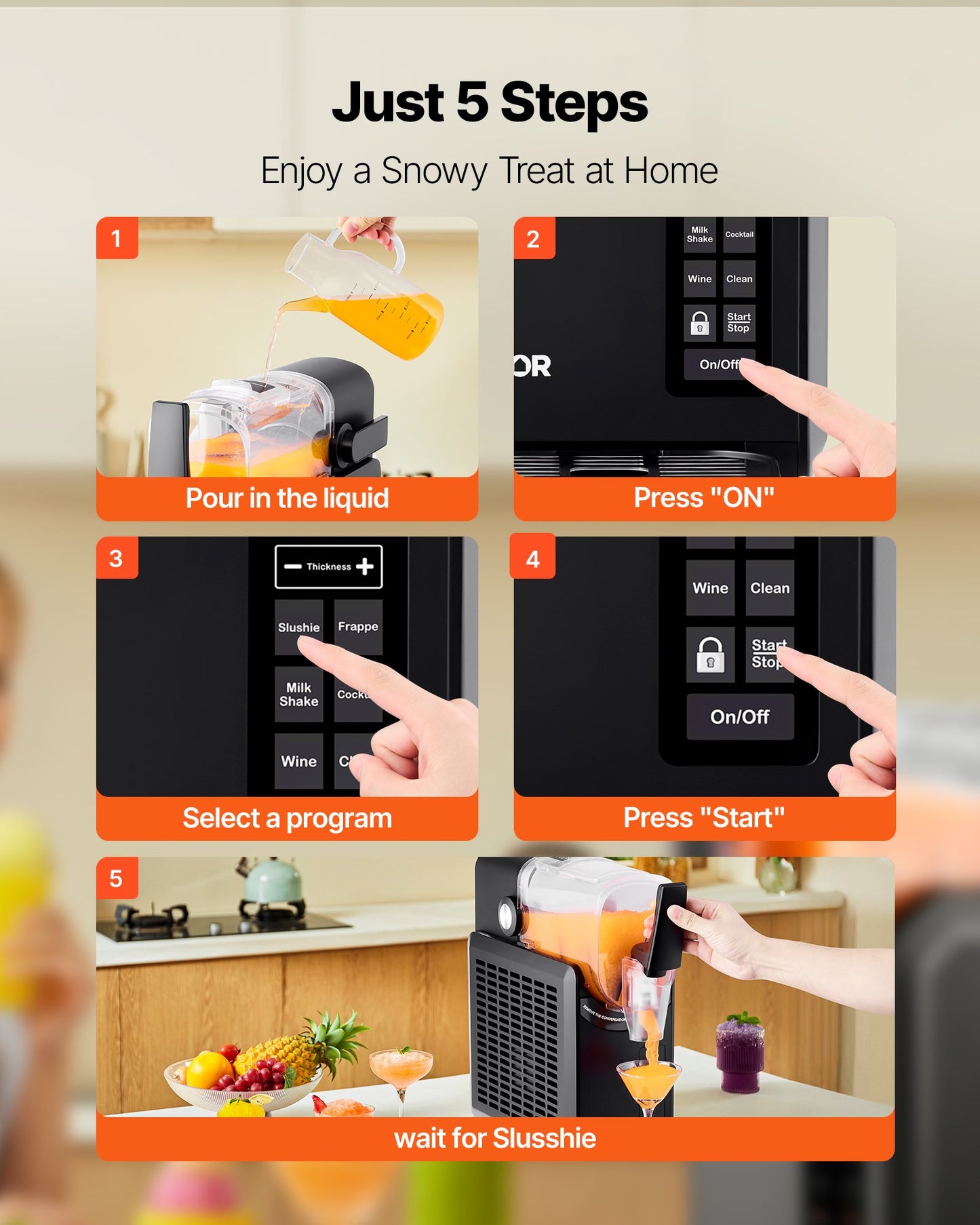 Slushie Machine, 2.6L/88oz No Ice Needed Slushy Machine for Home, Frozen Drink Maker with 5 Preset Programs, Margarita Machine with Self-Cleaning, Frozen Margaritas, Frappés, Milkshake & More