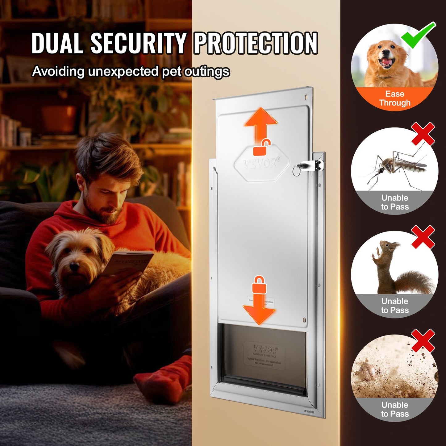 Pet Door, 11.3" x 16.02" Aluminum Frame with Lock and Flap System, Weatherproof Doggy Door, Easy to Install in Interior or Exterior Doors, Pet Door Suitable for Cat Doggie Kitties (White-M)