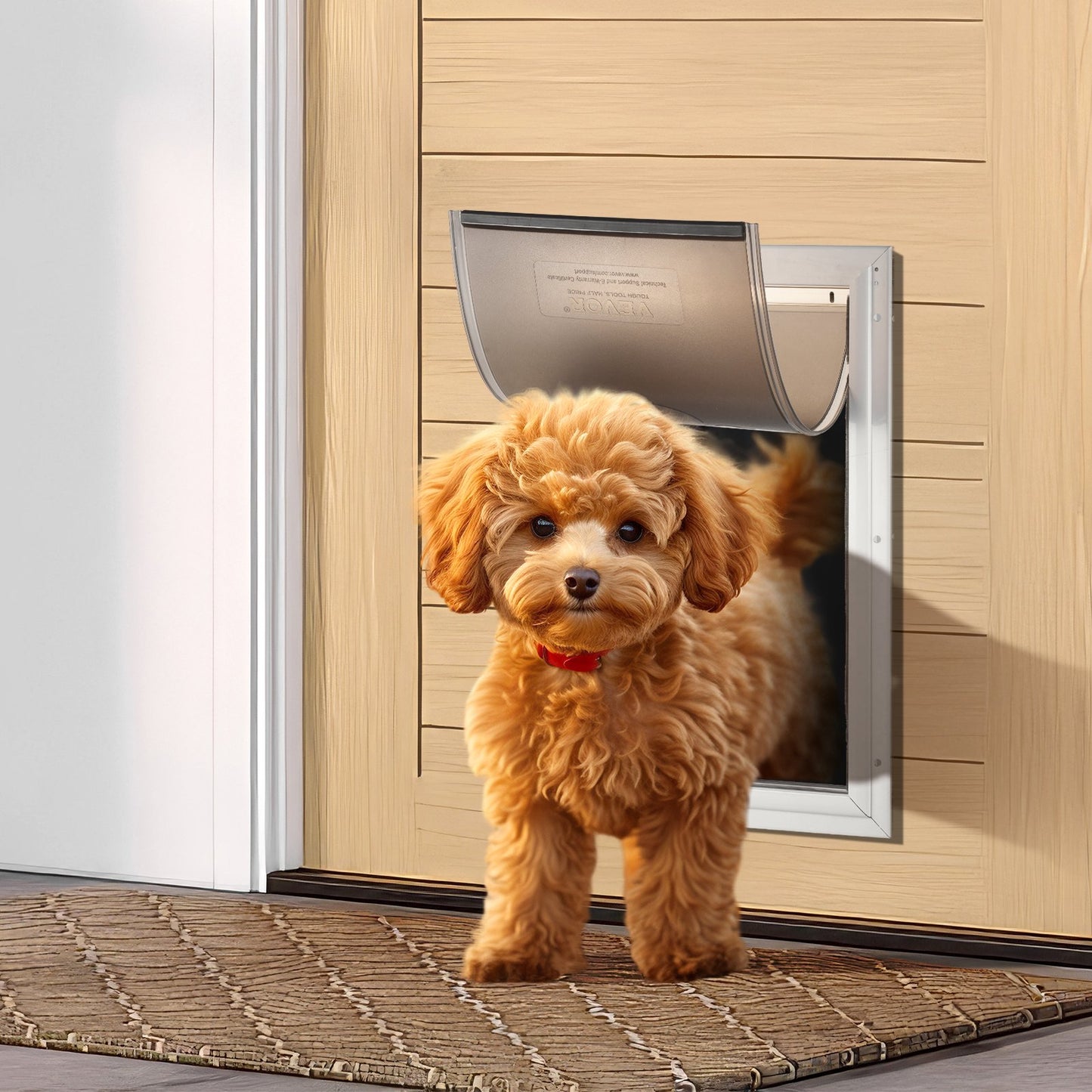 Pet Door, 11.3" x 16.02" Aluminum Frame with Lock and Flap System, Weatherproof Doggy Door, Easy to Install in Interior or Exterior Doors, Pet Door Suitable for Cat Doggie Kitties (White-M)