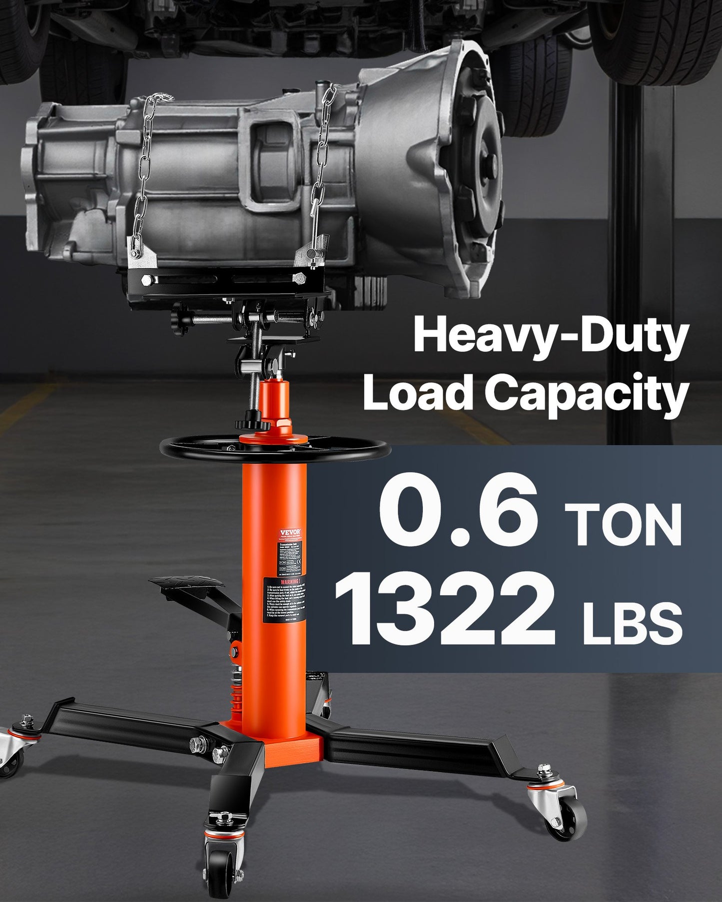 Transmission Jack, 600 kg Hydraulic Telescoping Transmission Jack, 81 -170 cm High Lift Floor Jack Stand with Foot Pedal, 360° Swivel Wheel, Hydraulic Transmission Jack Garage/Shop Lift Hoist