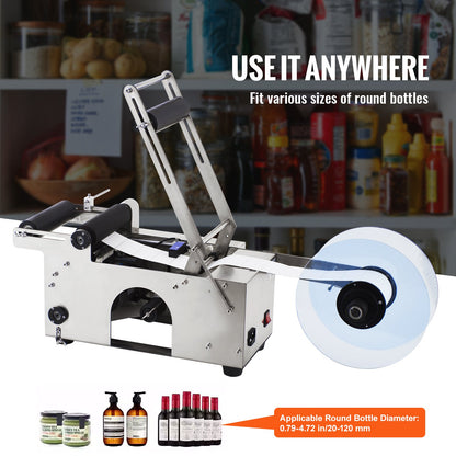 Semi-Automatic Round Labeling Machine, 20-50pcs/min, Electric Bottle Label Applicator for Round Bottles, Round Bottle Labeler Suitable for Bottle Diameter 0.79-4.72 inches (with Pressing Bar)