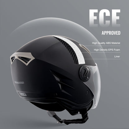 Motorcycle Helmet, 3/4-Face, Smart Street ABS & High Density Helmet with Bluetooth Communications & Interchangeable Lens, DOT Approved Comfortable Motocross Helmet, Fit for Youth & Adults