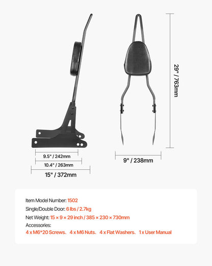 Motorcycle Backrest Sissy Bar, Compatible With Harley-Davidson Dyna Street Glide Road Glide Road King, 730mm Height Detachable Passenger Backrest, For Motorcycles, Black