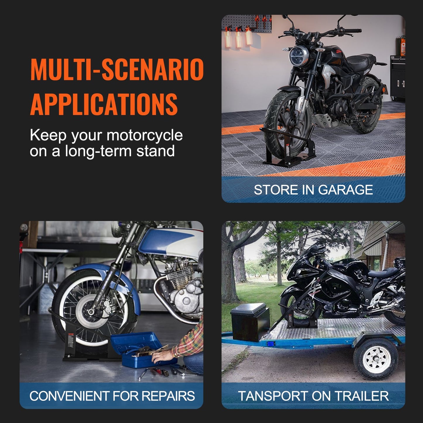 Motorcycle Removable Wheel Tire Chock Nest Cradle Adjustable Universal