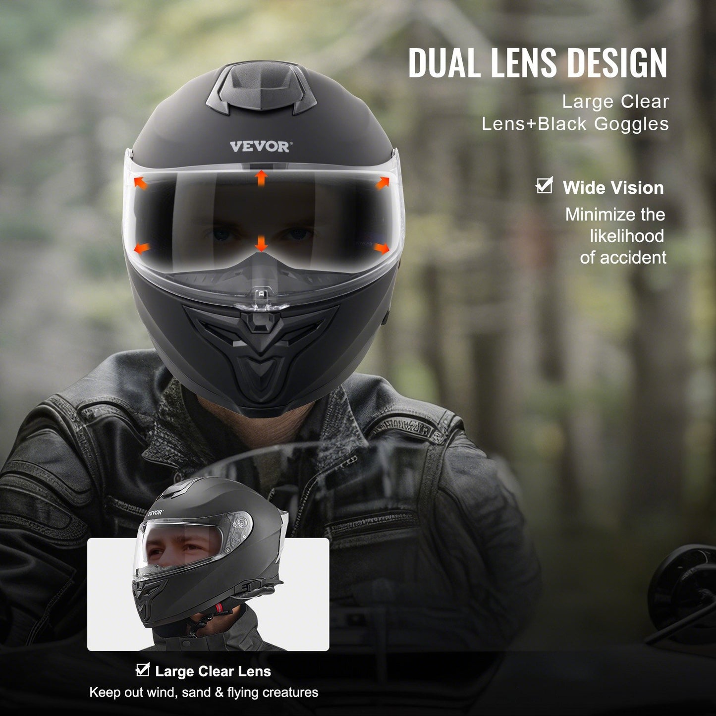 Motorcycle Helmet, Full Face, Smart Street ABS & High Density Helmet with Bluetooth Slot & Interchangeable Lens, DOT Approved Comfortable Motocross Helmet, Fit for Youth & Adults