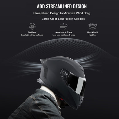 Motorcycle Helmet, Full Face, Smart Street ABS & High Density Helmet with Bluetooth Slot & Interchangeable Lens, DOT Approved Comfortable Motocross Helmet, Fit for Youth & Adults