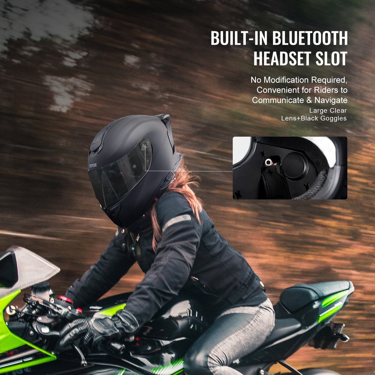 Motorcycle Helmet, Full Face, Smart Street ABS & High Density Helmet with Bluetooth Slot & Interchangeable Lens, DOT Approved Comfortable Motocross Helmet, Fit for Youth & Adults