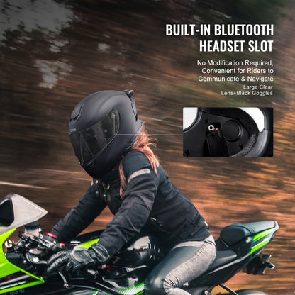 Motorcycle Helmet, Full Face, Smart Street ABS & High Density Helmet with Bluetooth Slot & Interchangeable Lens, DOT Approved Comfortable Motocross Helmet, Fit for Youth & Adults