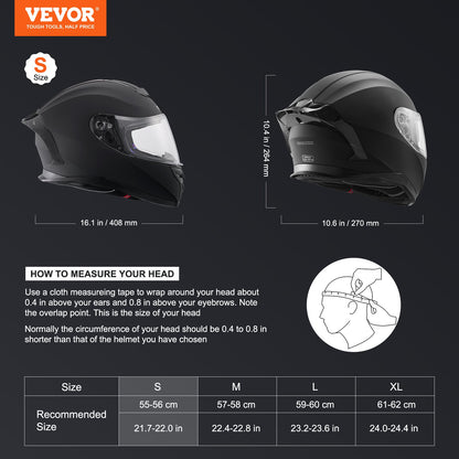 Motorcycle Helmet, Full Face, Smart Street ABS & High Density Helmet with Bluetooth Slot & Interchangeable Lens, DOT Approved Comfortable Motocross Helmet, Fit for Youth & Adults