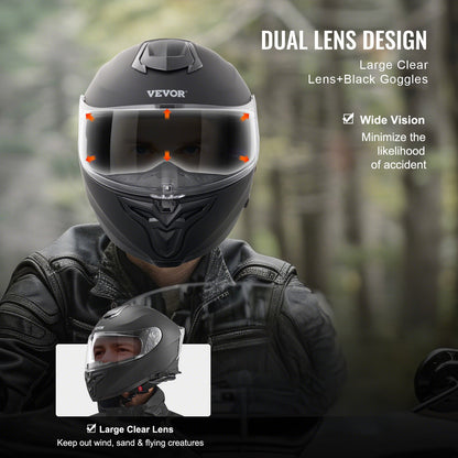 Motorcycle Helmet, Full Face, Smart Street ABS & High Density Helmet with Bluetooth Slot & Interchangeable Lens, DOT Approved Comfortable Motocross Helmet, Fit for Youth & Adults