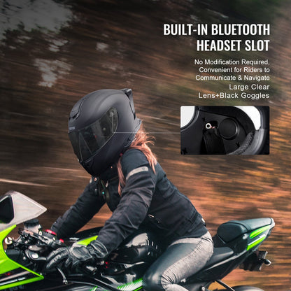 Motorcycle Helmet, Full Face, Smart Street ABS & High Density Helmet with Bluetooth Slot & Interchangeable Lens, DOT Approved Comfortable Motocross Helmet, Fit for Youth & Adults
