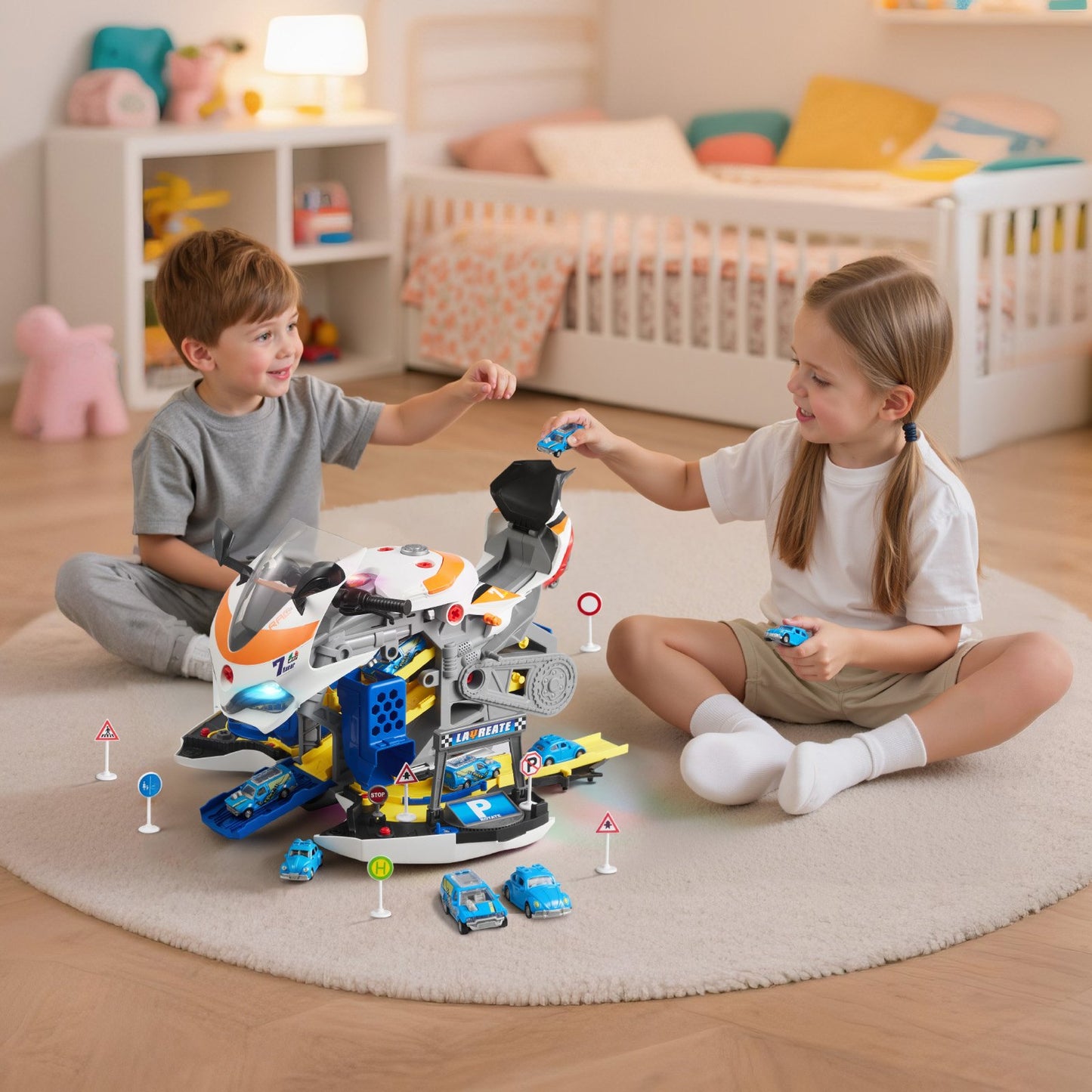 Motorcycle Engine Toy, 25 Pieces, Motorcycle Mechanic Toy with Removable Parts, Lights & Sounds, Simulated Riding & Track Racing, Kids Mechanic Workshop Set for Toddler 3 Years and Up, Yellow