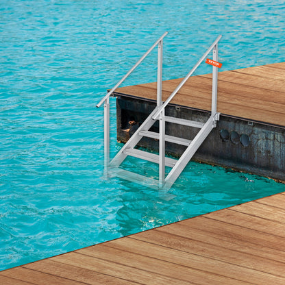 Dock Ladder 4 Step, Dock Stairs 30''-38'' Adjustable Height, 500 lbs Load Capacity, Aluminum Pontoon Boat Ladder with Dual Handrails & Anti-Slip Design Pedal for Ship/Lake/Pool/Marine Boarding