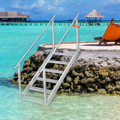 Aluminium-Stegleiter, Bootsstegleiter, 43-51 Zoll / 109,2-129,5 cm, höhenverstellbar, 6 Stufen