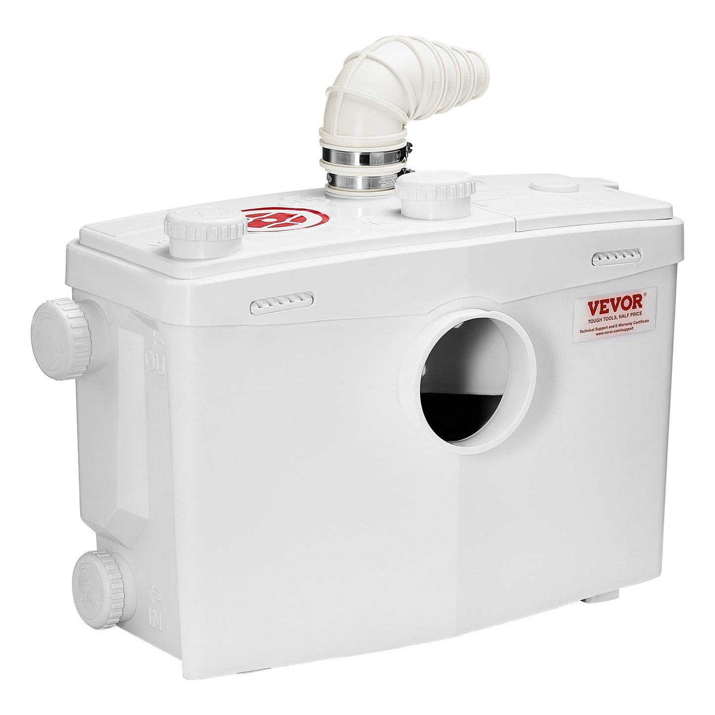 Macerator Pump, 1200W, 180 L/min(48 GPM) Flow, 33 ft/10 m Head, Macerator Sewerage Toilet Pump with 4 Water Inlets, Waste Water Disposal Upflush Machine for Toilet, Basement, Shower, Sink, Laundry, Bathtub