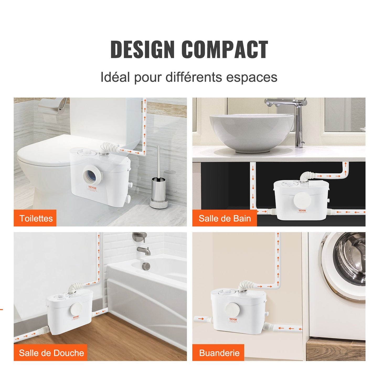 Macerator Pump, 700W, 9600 L/h Flow, 32.8 ft/10 m Head, Macerator Sewerage Sump Pump with 3 Water Inlets for Toilet, Basement, Kitchen, Sink, Shower, Bathtub Waste Water Disposal Upflush Machine