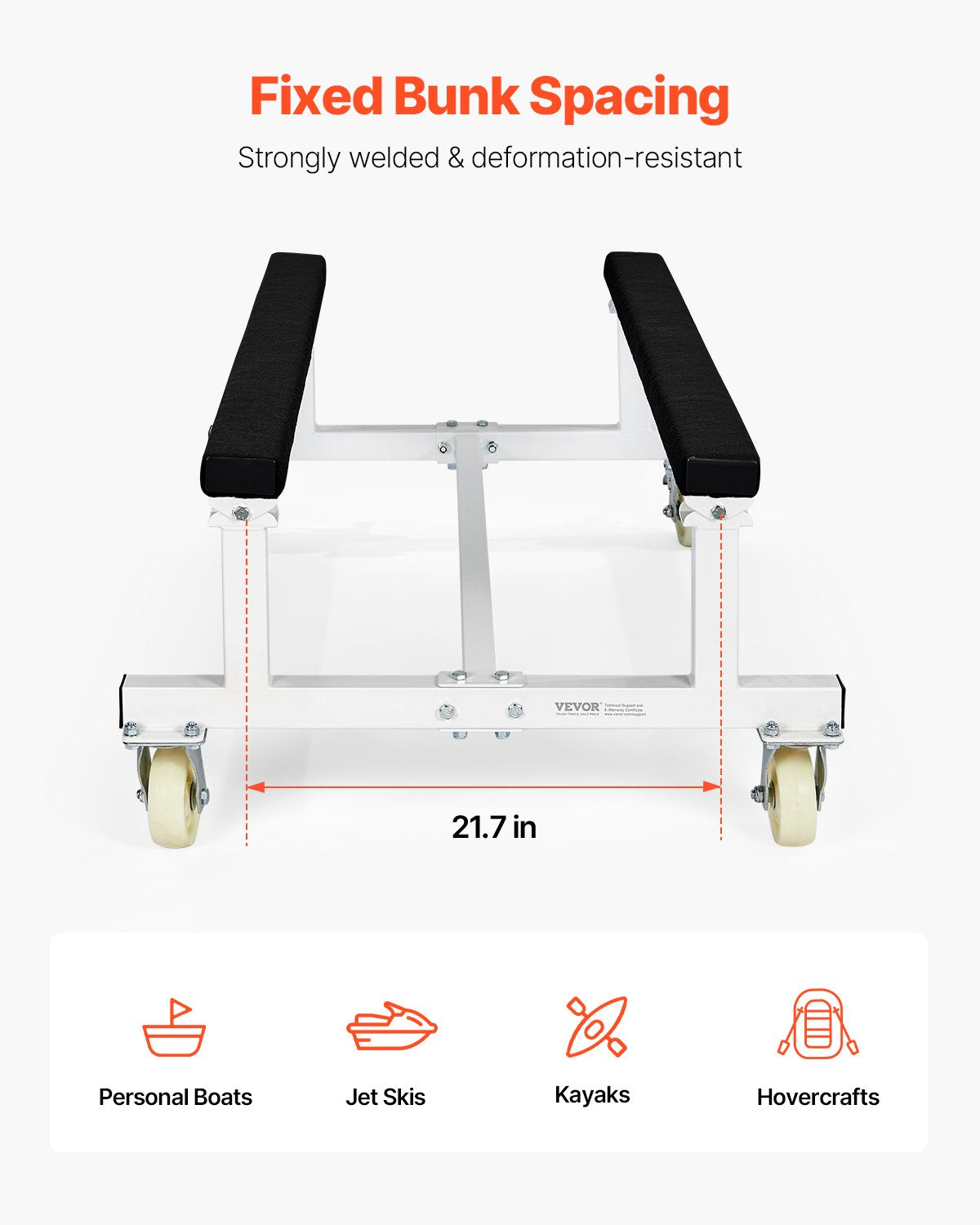 Watercraft PWC Dolly, 1800 lbs Load Capacity, Jet Ski Stand PWC Cart for Moving Watercraft, Fixed Bunk with 4 Casters & 2 Brakes, Heavy-Duty Jet Ski Cart for Kayaks, Hovercrafts, Speedboats