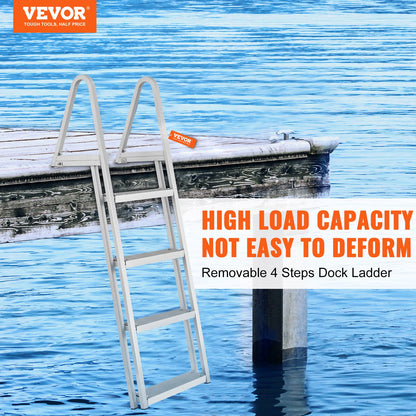 Dock Ladder, Removable 4 Steps, 350 lbs Load Capacity, Aluminum Alloy Pontoon Boat Ladder with 4'' Wide Step & Anti-Slip Design Pedal, Easy to Install for Ship/Lake/Pool/Marine Boarding