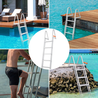 Removable Dock Ladder 5 Steps, 350 lbs Load Capacity, Pontoon Boat Ladder with 4'' Wide Step & Nonslip Design for Ship/Lake/Pool/Marine Boarding