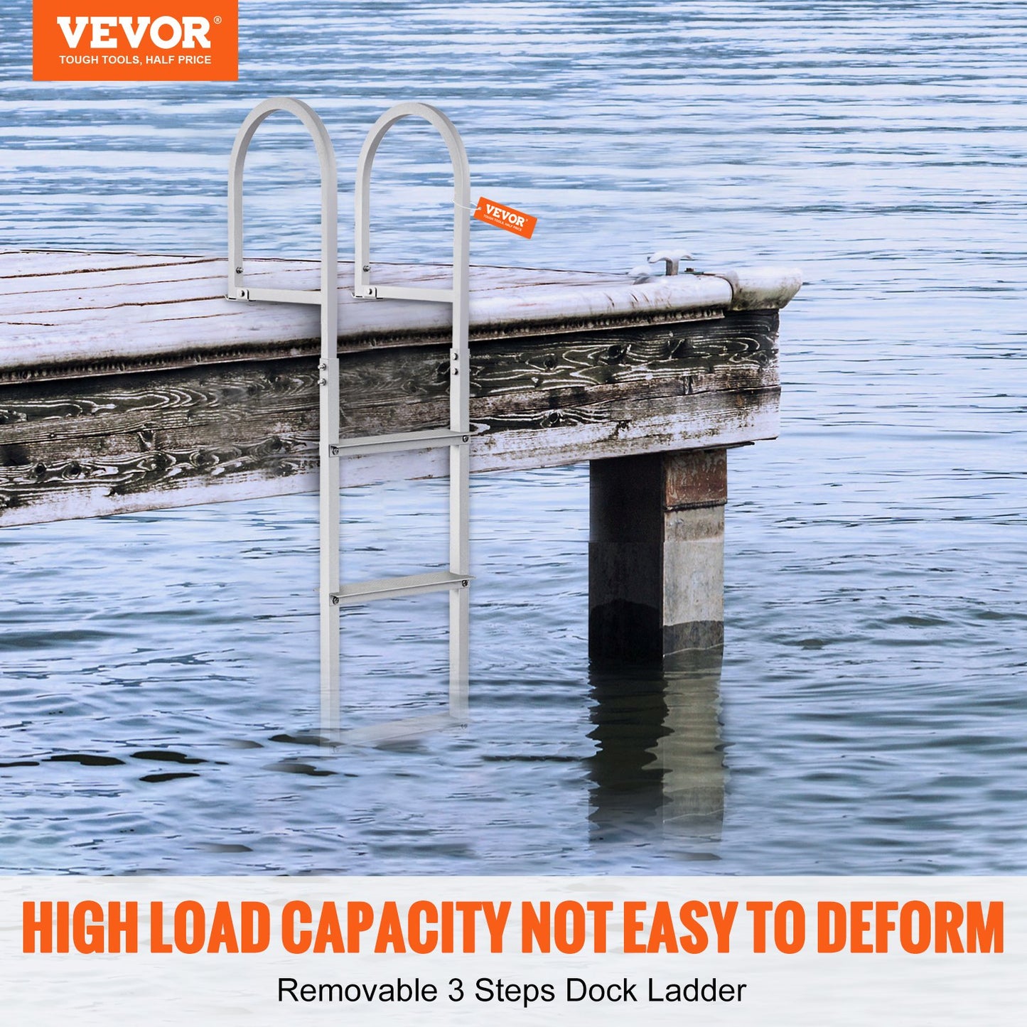 Dock Ladder, Removable 3 Steps, 500 lbs Load Capacity, Aluminum Alloy Pontoon Boat Ladder with 3.1'' Wide Step & Anti-Slip Design Pedal, Easy to Install for Ship/Lake/Pool/Marine Boarding