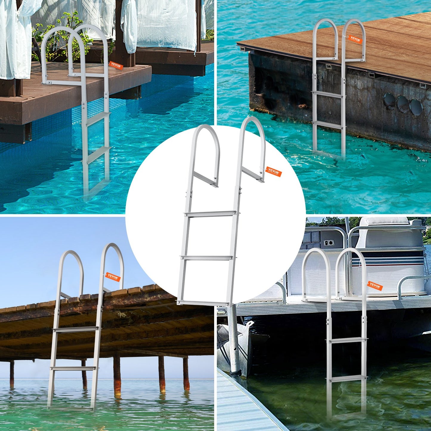 Dock Ladder, Removable 3 Steps, 500 lbs Load Capacity, Aluminum Alloy Pontoon Boat Ladder with 3.1'' Wide Step & Anti-Slip Design Pedal, Easy to Install for Ship/Lake/Pool/Marine Boarding