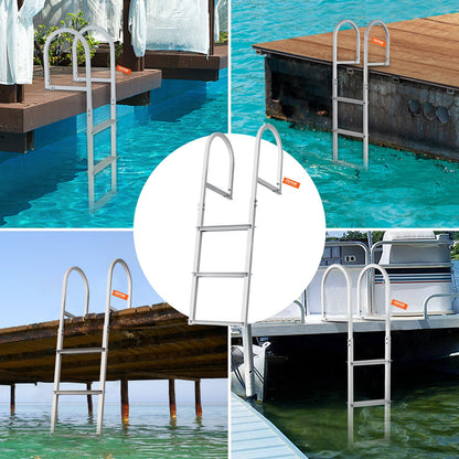 Dock Ladder, Removable 3 Steps, 500 lbs Load Capacity, Aluminum Alloy Pontoon Boat Ladder with 3.1'' Wide Step & Anti-Slip Design Pedal, Easy to Install for Ship/Lake/Pool/Marine Boarding