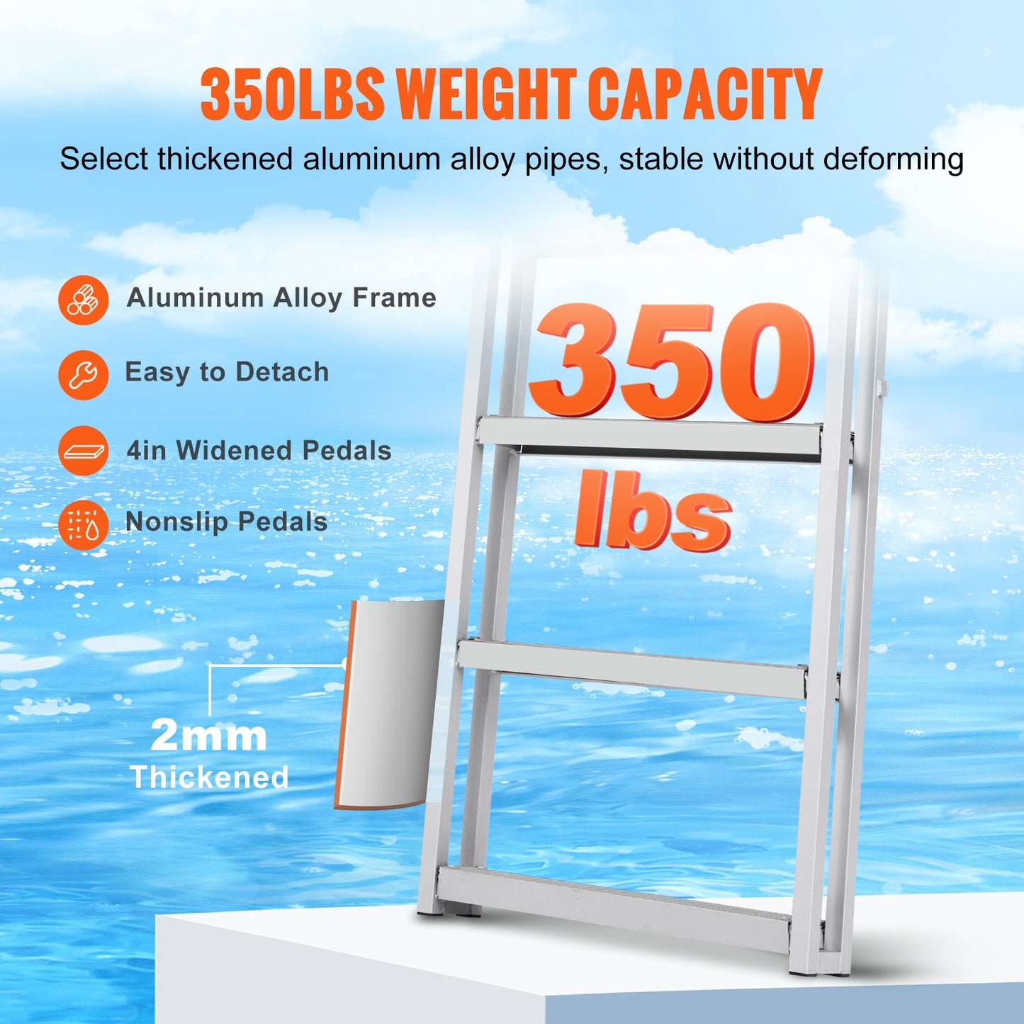Dock Ladder, Retractable 4 Steps, 350 lbs Load Capacity, Aluminum Alloy Pontoon Boat Ladder with 55.1''-67.1'' Adjustable Height, 4'' Wide Step & Anti-Slip Design Pedal, for Ship/Lake/Pool/Marine Boarding