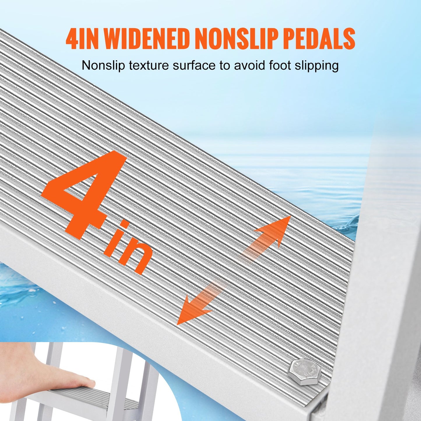 Dock Ladder, Retractable 4 Steps, 350 lbs Load Capacity, Aluminum Alloy Pontoon Boat Ladder with 55.1''-67.1'' Adjustable Height, 4'' Wide Step & Anti-Slip Design Pedal, for Ship/Lake/Pool/Marine Boarding