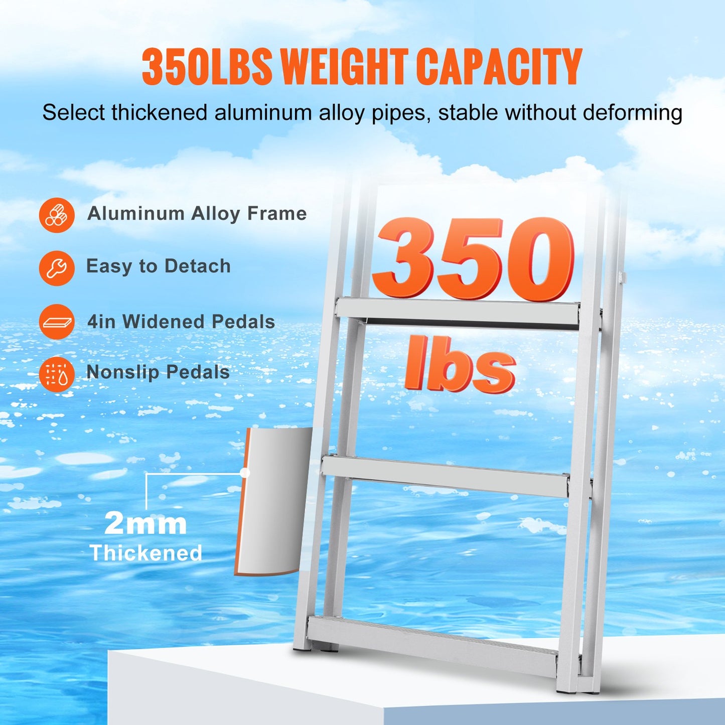 Dock Ladder, Retractable 5 Steps, 350 lbs Load Capacity, Aluminum Alloy Pontoon Boat Ladder with 66.9''-78.9'' Adjustable Height, 4'' Wide Step & Anti-Slip Design Pedal, for Ship/Lake/Pool/Marine Boarding