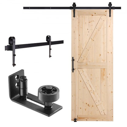 Barn Door and Hardware Kit, 30" x 84" Wood Sliding Barn Door, Smoothly and Quietly, Barn Door Kit with 8-in-1 Floor Guide and Door Handle, Spruce Wood Panelled Slab, Easy to Install