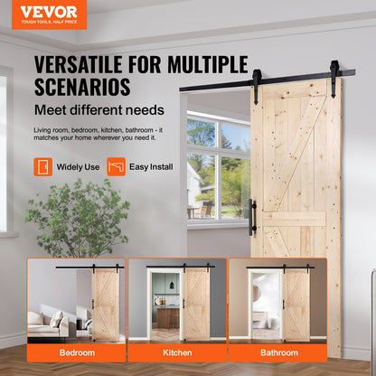 Barn Door and Hardware Kit, 30" x 84" Wood Sliding Barn Door, Smoothly and Quietly, Barn Door Kit with 8-in-1 Floor Guide and Door Handle, Spruce Wood Panelled Slab, Easy to Install