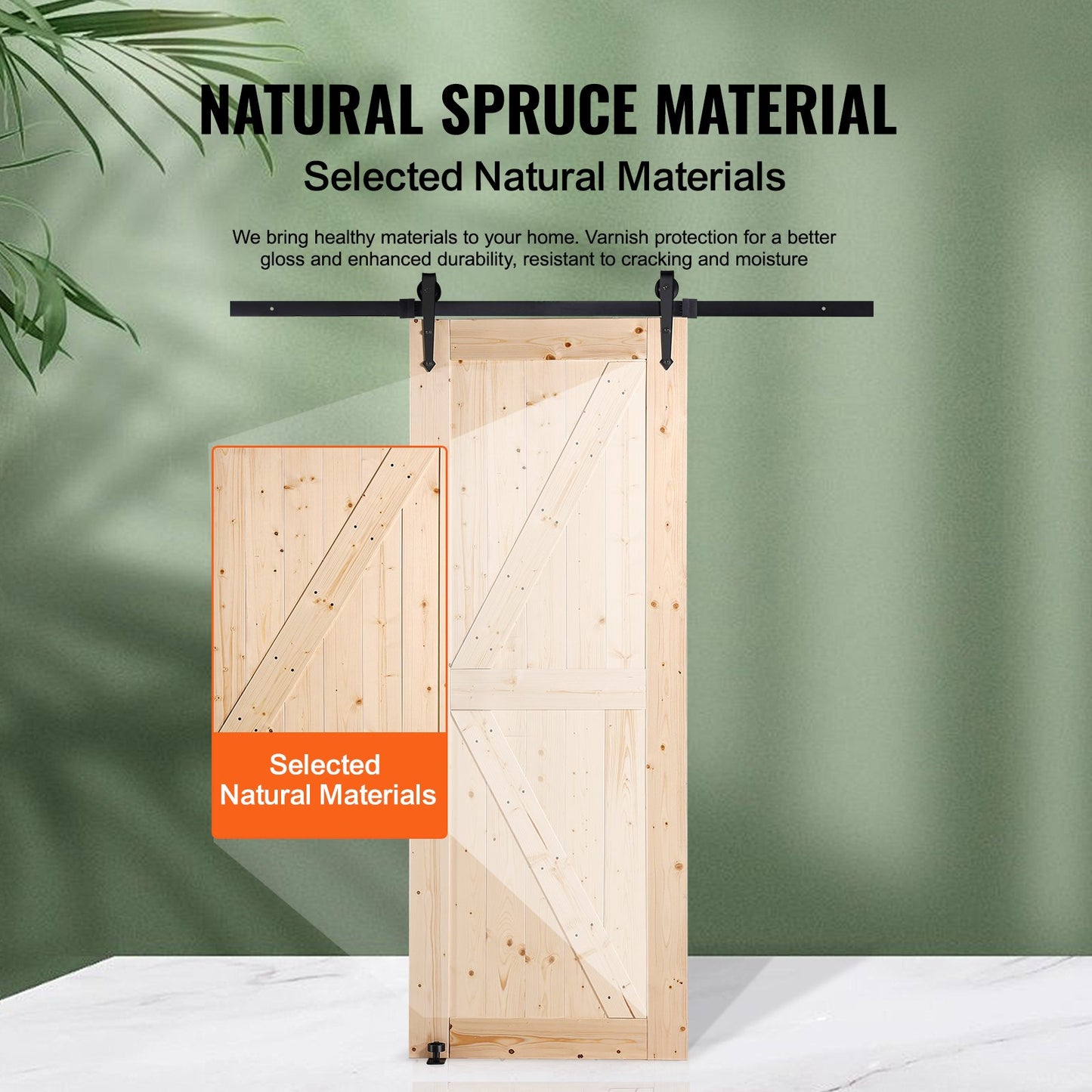 Barn Door and Hardware Kit, 30" x 84" Wood Sliding Barn Door, Smoothly and Quietly, Barn Door Kit with 8-in-1 Floor Guide and Door Handle, Spruce Wood Panelled Slab, Easy to Install