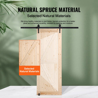 Barn Door and Hardware Kit, 30" x 84" Wood Sliding Barn Door, Smoothly and Quietly, Barn Door Kit with 8-in-1 Floor Guide and Door Handle, Spruce Wood Panelled Slab, Easy to Install