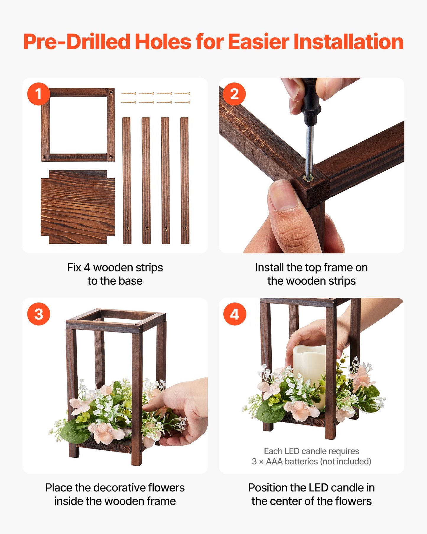 20 Set/60 Pcs Wooden Wedding Lantern Centerpiece, Includes 20 Wooden Lantern Candle Holder 20 Flameless LED Candle 20 Champagne Flower Wreath for Wedding Table Party Farmhouse Decor, Brown