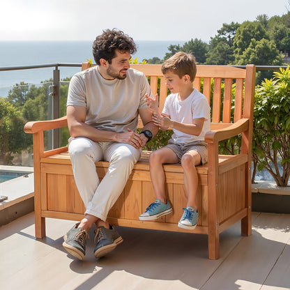 Gartenbank mit Stauraum, 2-Personen-Sitzbank aus Holz, 125-Liter-Gartenbox mit seitlichem Griff, belastbar bis 320 kg, wetterfest, ideal für Terrasse, Garten, Balkon und Hof