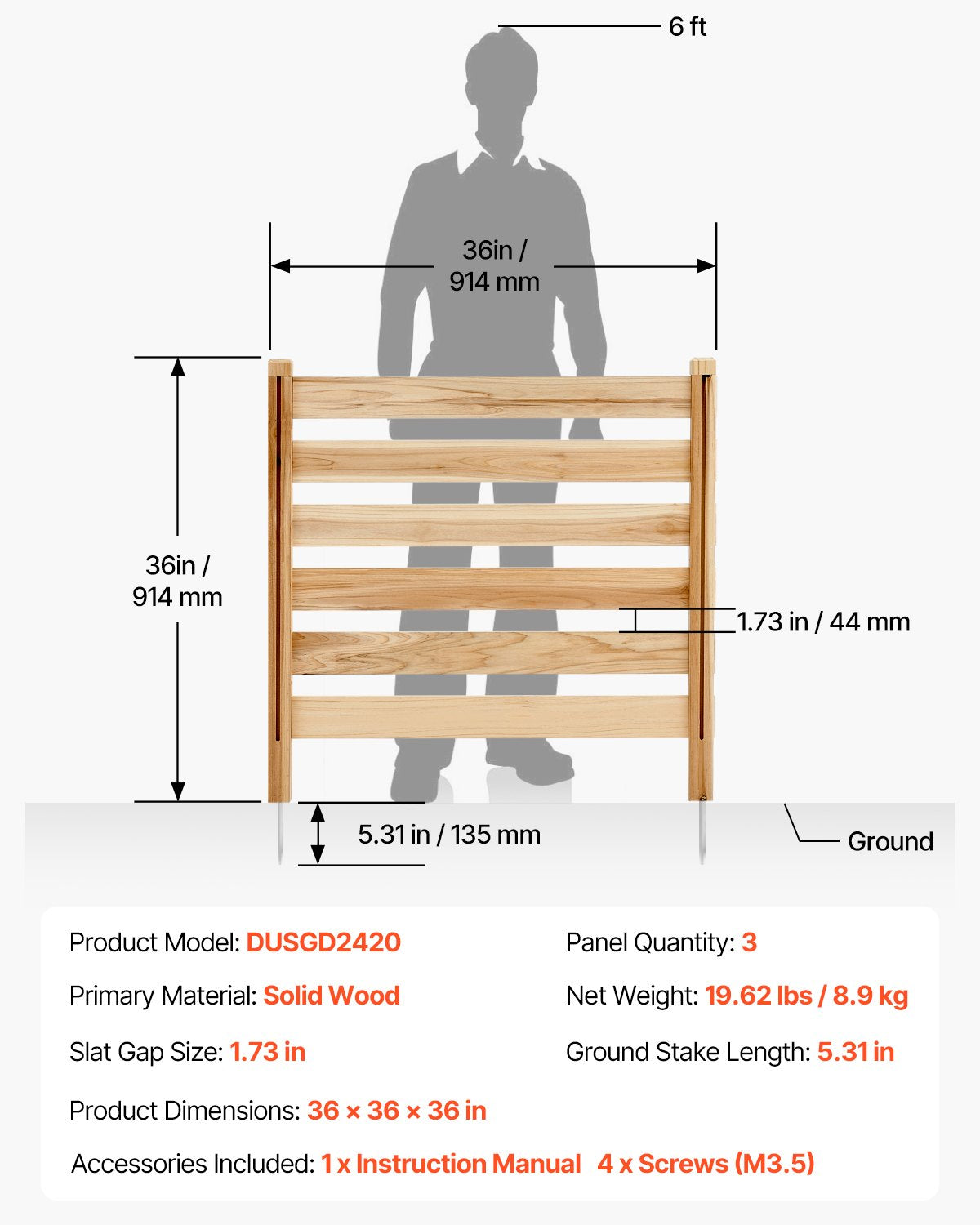 Sichtschutzzaun aus Holz, 91 cm B x 91 cm L, 3-teiliger Lamellenzaun für Klimaanlagen, Poolzubehör-Einhausung mit Metallpfählen, einfache Selbstmontage, Mülltonnenabdeckung für den Garten