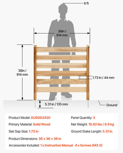 Sichtschutzzaun aus Holz, 91 cm B x 91 cm L, 3-teiliger Lamellenzaun für Klimaanlagen, Poolzubehör-Einhausung mit Metallpfählen, einfache Selbstmontage, Mülltonnenabdeckung für den Garten