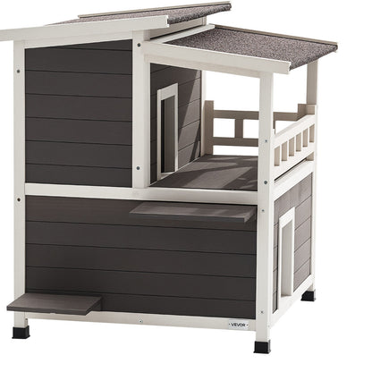 Insulated Cat House, 2-Story Wooden Cat Shelter, Foam Insulation, Feral Kitty Shelter with Balcony, Waterproof Cats Condos for Indoor & Outdoor 1-3 Cats in Winter 84 × 75 × 82 cm