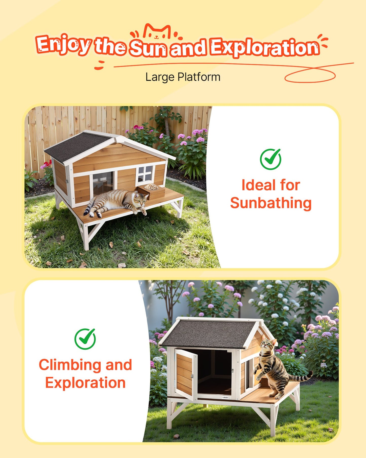 Insulated Cat House, All-Around Foam Insulation Elevated Cat Shelter, Wooden Feral Kitty Shelter with Large Platform, Waterproof Cats Condos for Indoor & Outdoor Cats in Winter 110 x 85 x 78 cm