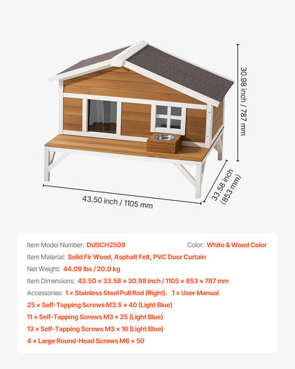 Insulated Cat House, All-Around Foam Insulation Elevated Cat Shelter, Wooden Feral Kitty Shelter with Large Platform, Waterproof Cats Condos for Indoor & Outdoor Cats in Winter 110 x 85 x 78 cm
