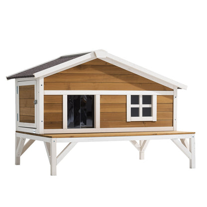 Insulated Cat House, All-Around Foam Insulation Elevated Cat Shelter, Wooden Feral Kitty Shelter with Large Platform, Waterproof Cats Condos for Indoor & Outdoor Cats in Winter 110 x 85 x 78 cm