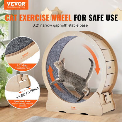 Cat Exercise Wheel, Large Cat Treadmill Wheel for Indoor Cats, 35.8 inch Cat Running Wheel with Detachable Carpet and Cat Teaser for Running/Walking/Training, Suitable for Most Cats