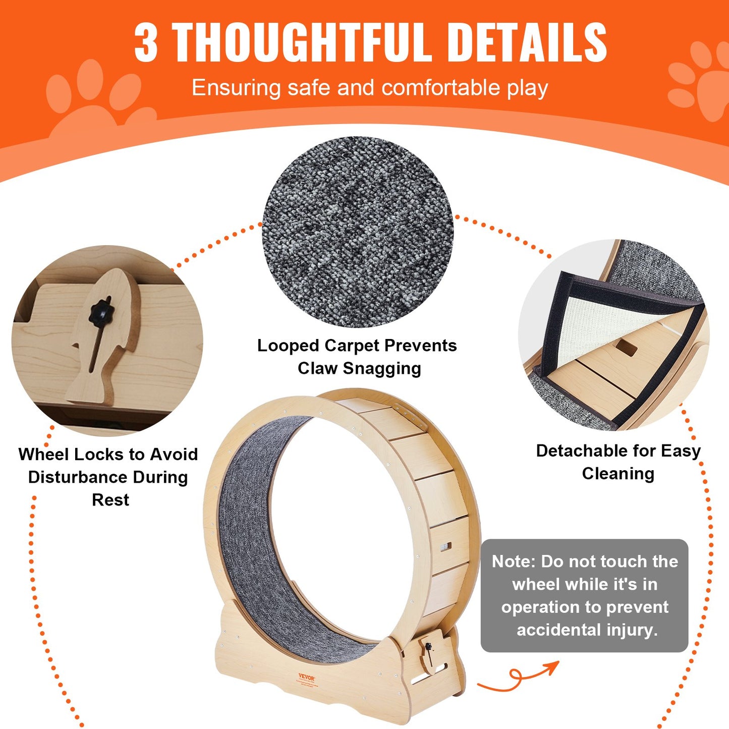 Cat Exercise Wheel, Large Cat Treadmill Wheel for Indoor Cats, 35.8 inch Cat Running Wheel with Detachable Carpet and Cat Teaser for Running/Walking/Training, Suitable for Most Cats